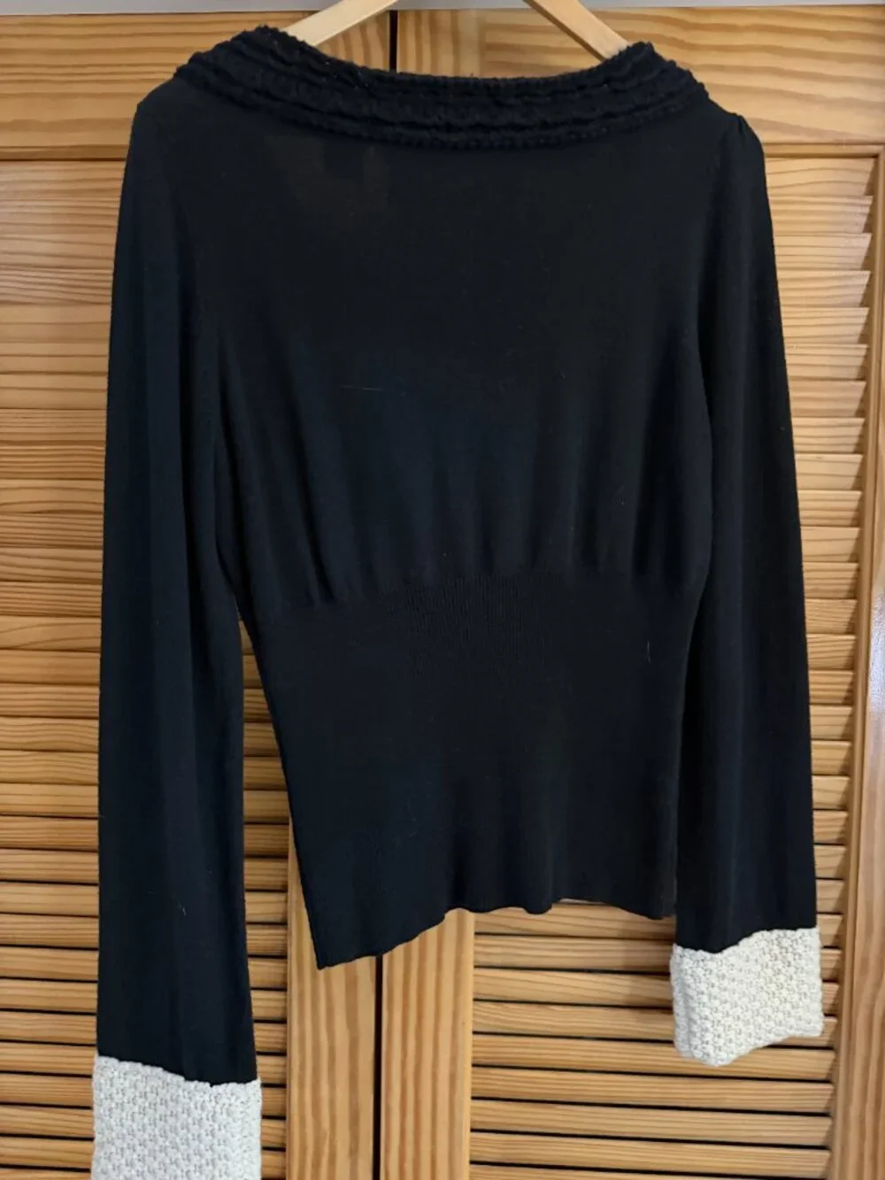 Anthropologie Field Flower Black Butterfly Crochet Trim Sweater